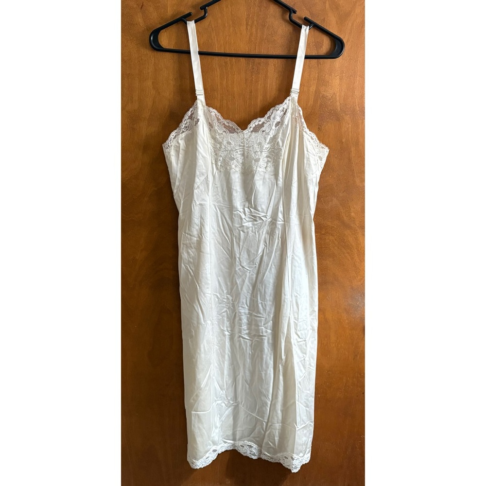 VINTAGE Cream Lace Midi Slip Dress Nightgown Wedding Y2K Sheer Floral Mesh Goth